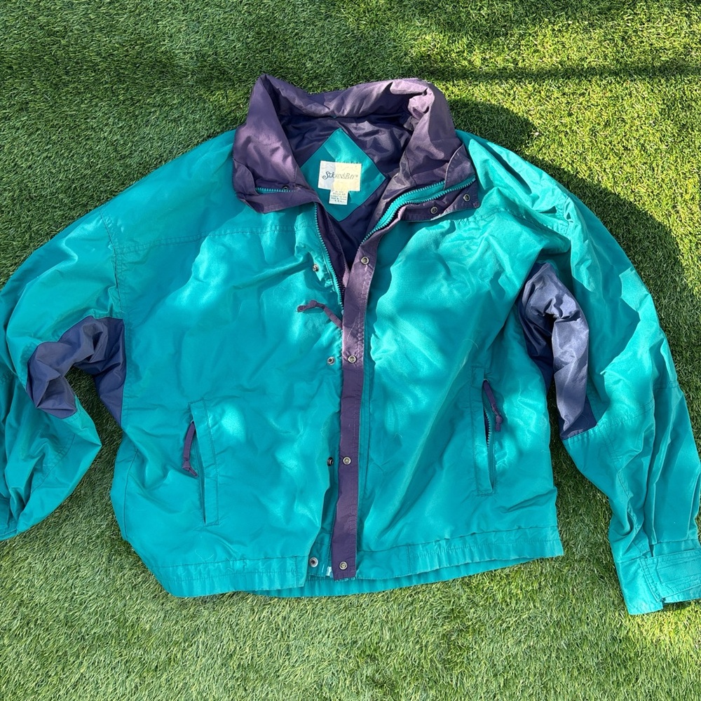 Teal and purple color block vintage St. John’s Bay windbreaker jacket